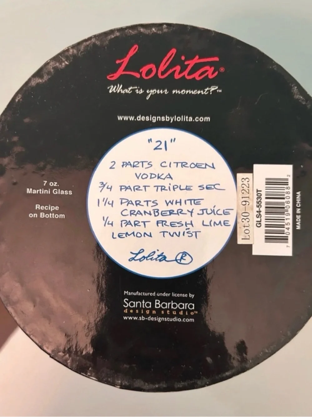 Lolita 21 Year Old Martini Glass for Birthday NWT